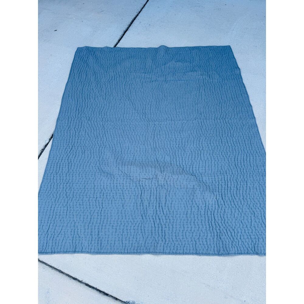 Pottery Barn Pick Stitch Handcrafted Cotton Linen Twin Size Grey Quilt 8096034